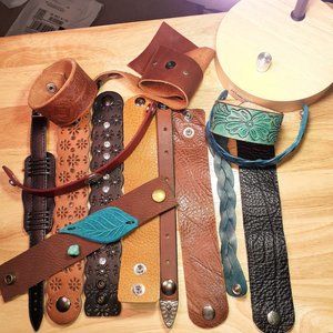 SET of 14 Handmade ARTISAN Leather Cuff Bracelets